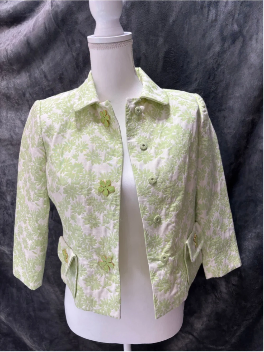 Vintage Carlisle 5-Pc Mix & Match Suit Set Green Floral Jacquard Silk Blend - Picture 2 of 16